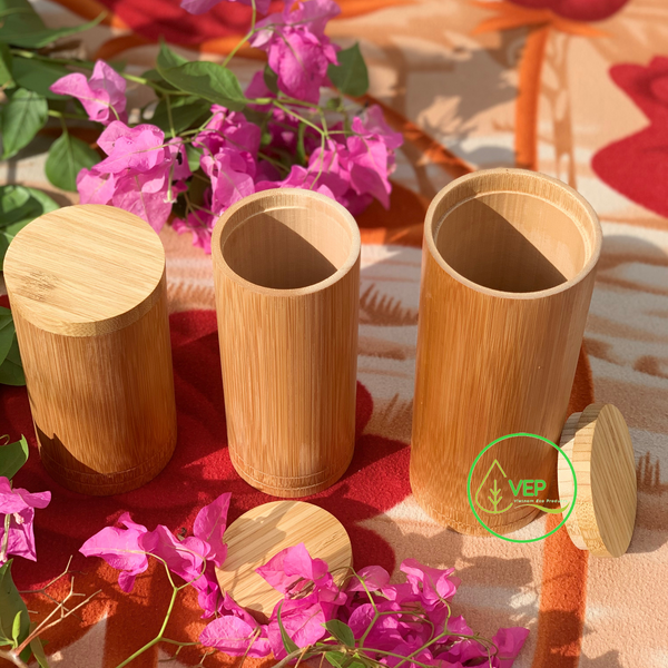 bamboo canister is made from natural bamboo. Chemical free, handcrafted by artisans in Vietnam. Made in Vietnam